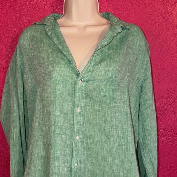 Frank & Eileen green Beachy, coastal Linen Shirt button down shirt. Sz M. - Picture 6 of 17
